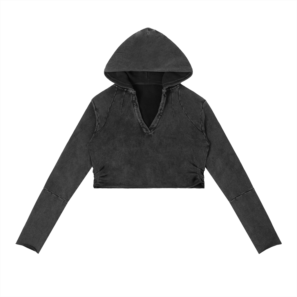 Women Vintage Washed Raw Edge Hoodie