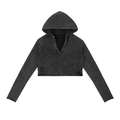 Women Vintage Washed Raw Edge Hoodie