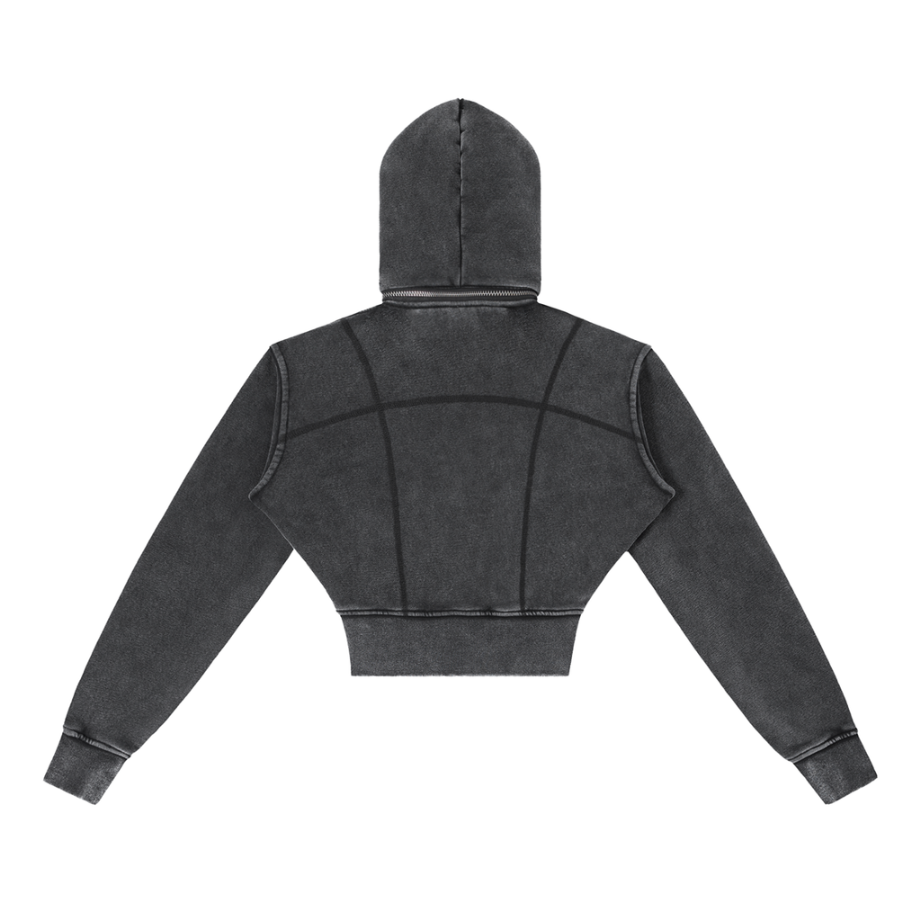 Women Vintage Washed Cropped Fleece Hoodie