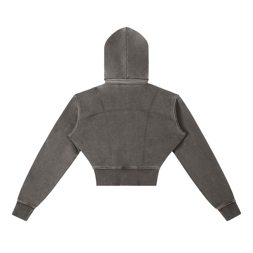 Women Vintage Washed Cropped Fleece Hoodie