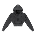 Women Vintage Washed Cropped Fleece Hoodie