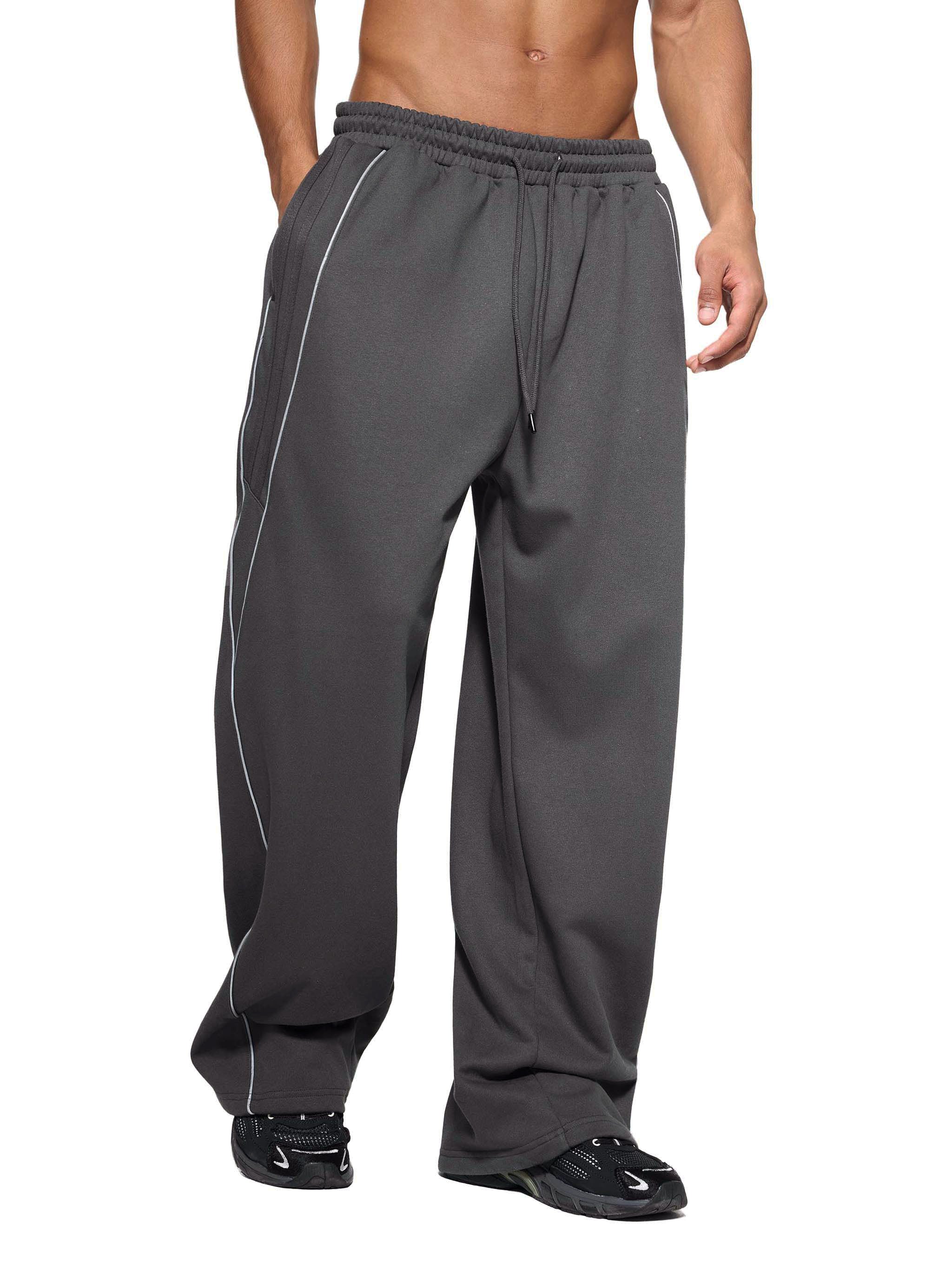Men Reflection Striped Straight-Leg Sweatpants