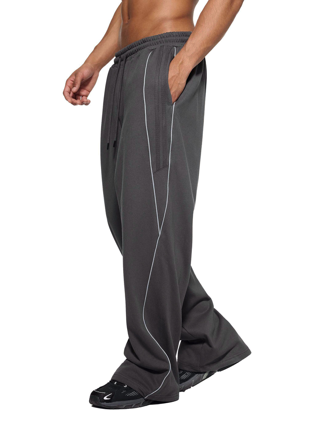 Men Reflection Striped Straight-Leg Sweatpants