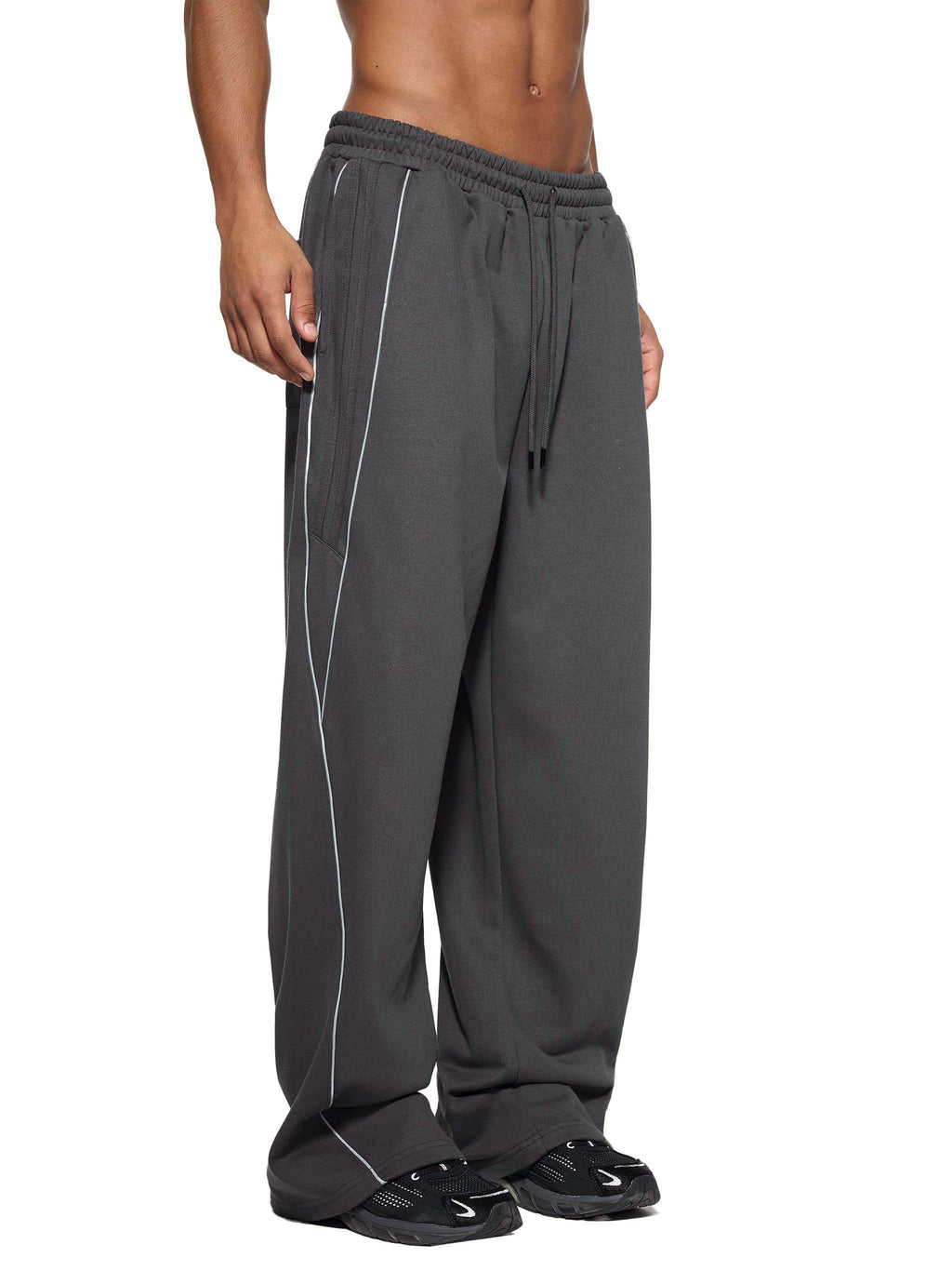 Men Reflection Striped Straight-Leg Sweatpants