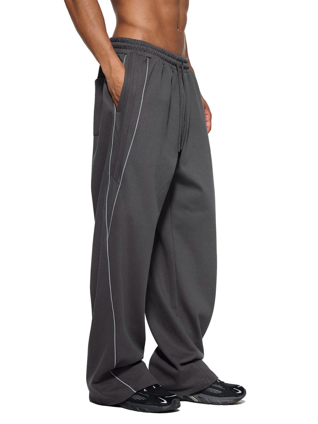 Men Reflection Striped Straight-Leg Sweatpants