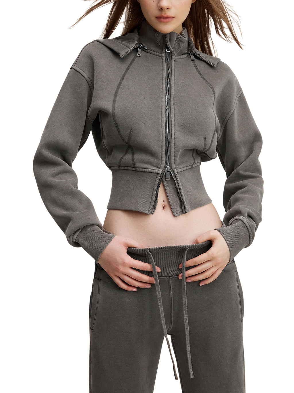 Women Vintage Washed Cropped Fleece Hoodie