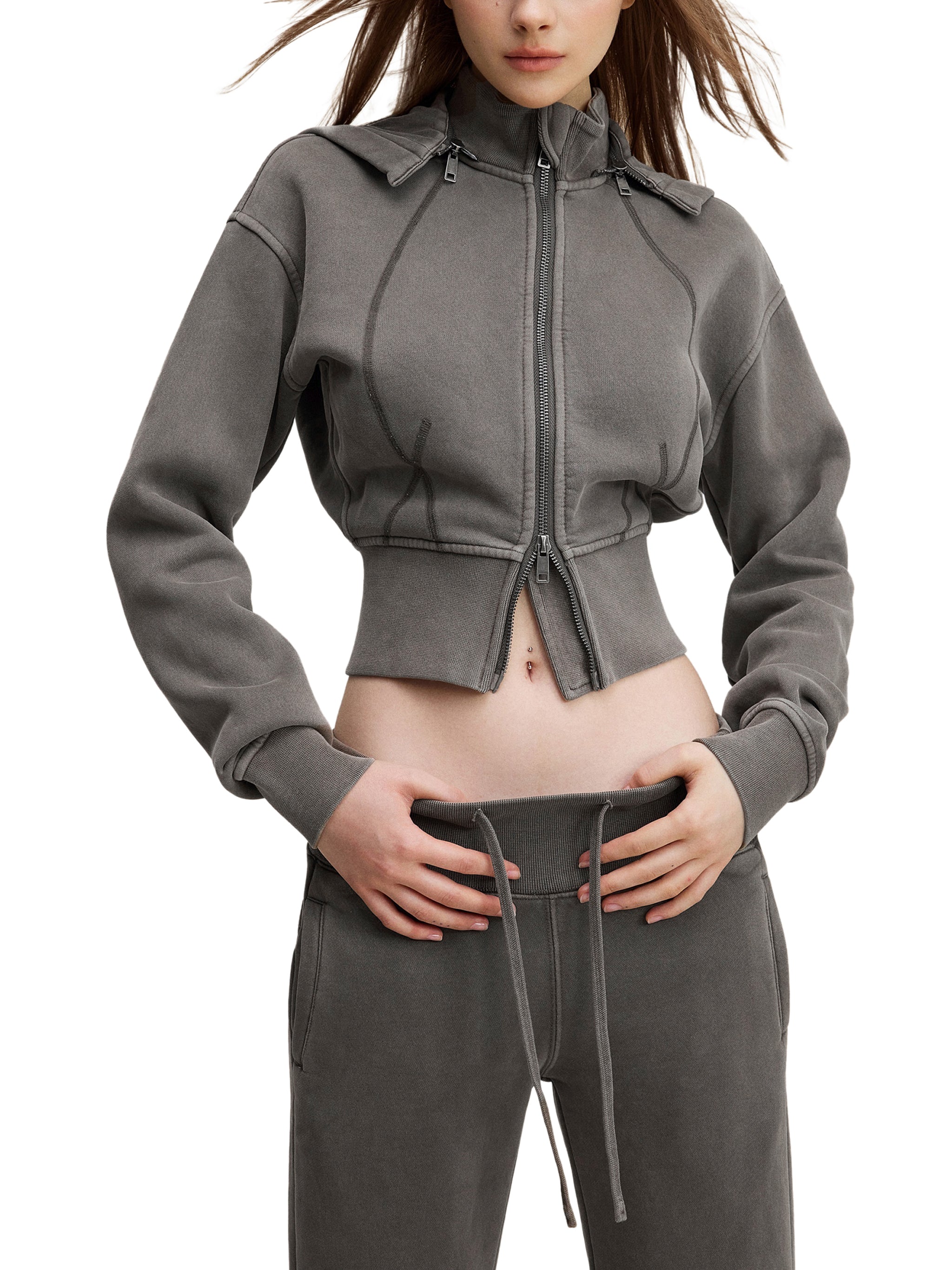 Women Vintage Washed Cropped Fleece Hoodie