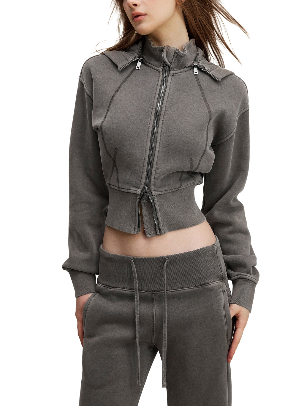 Women Vintage Washed Cropped Fleece Hoodie