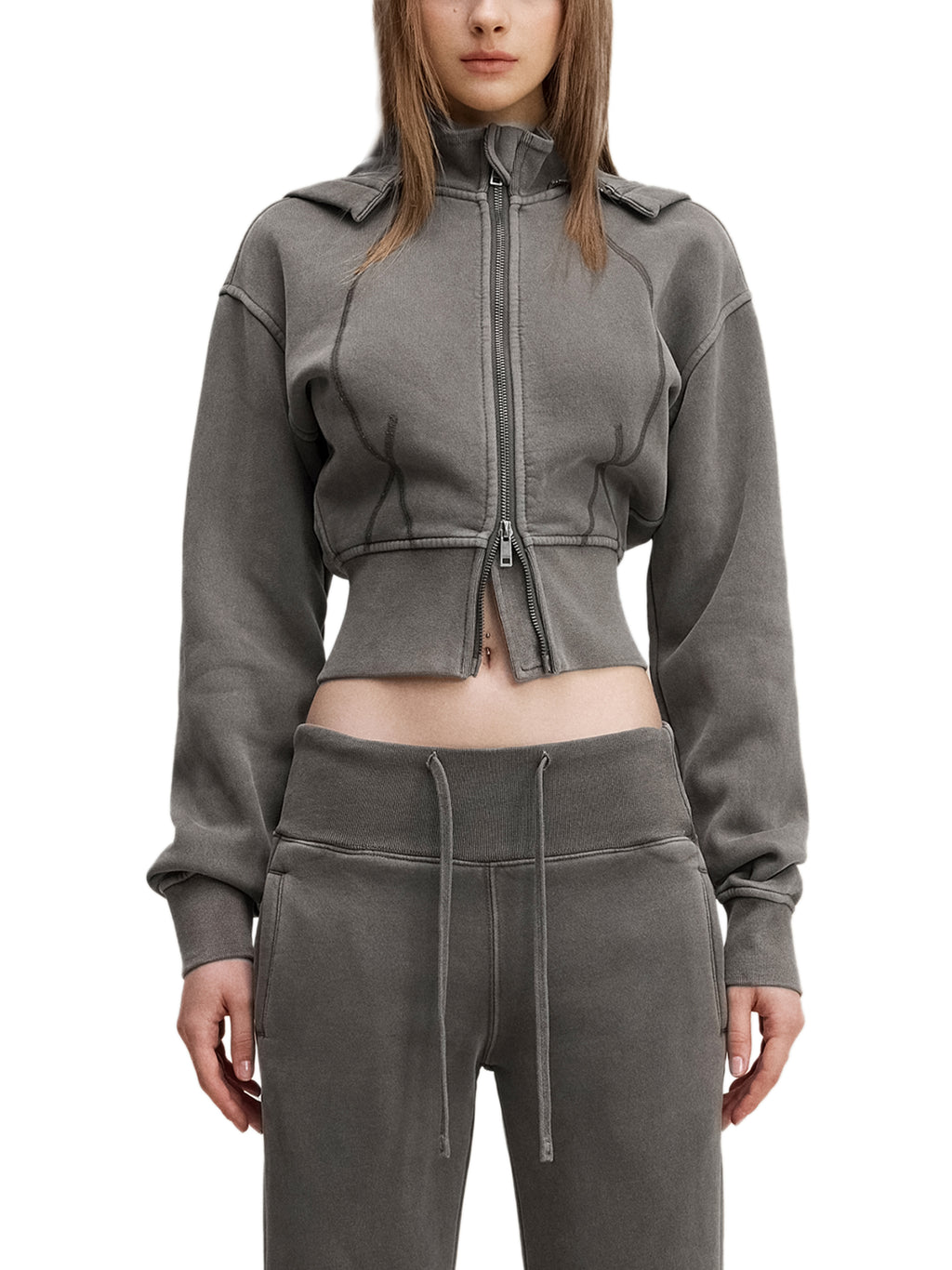 Women Vintage Washed Cropped Fleece Hoodie