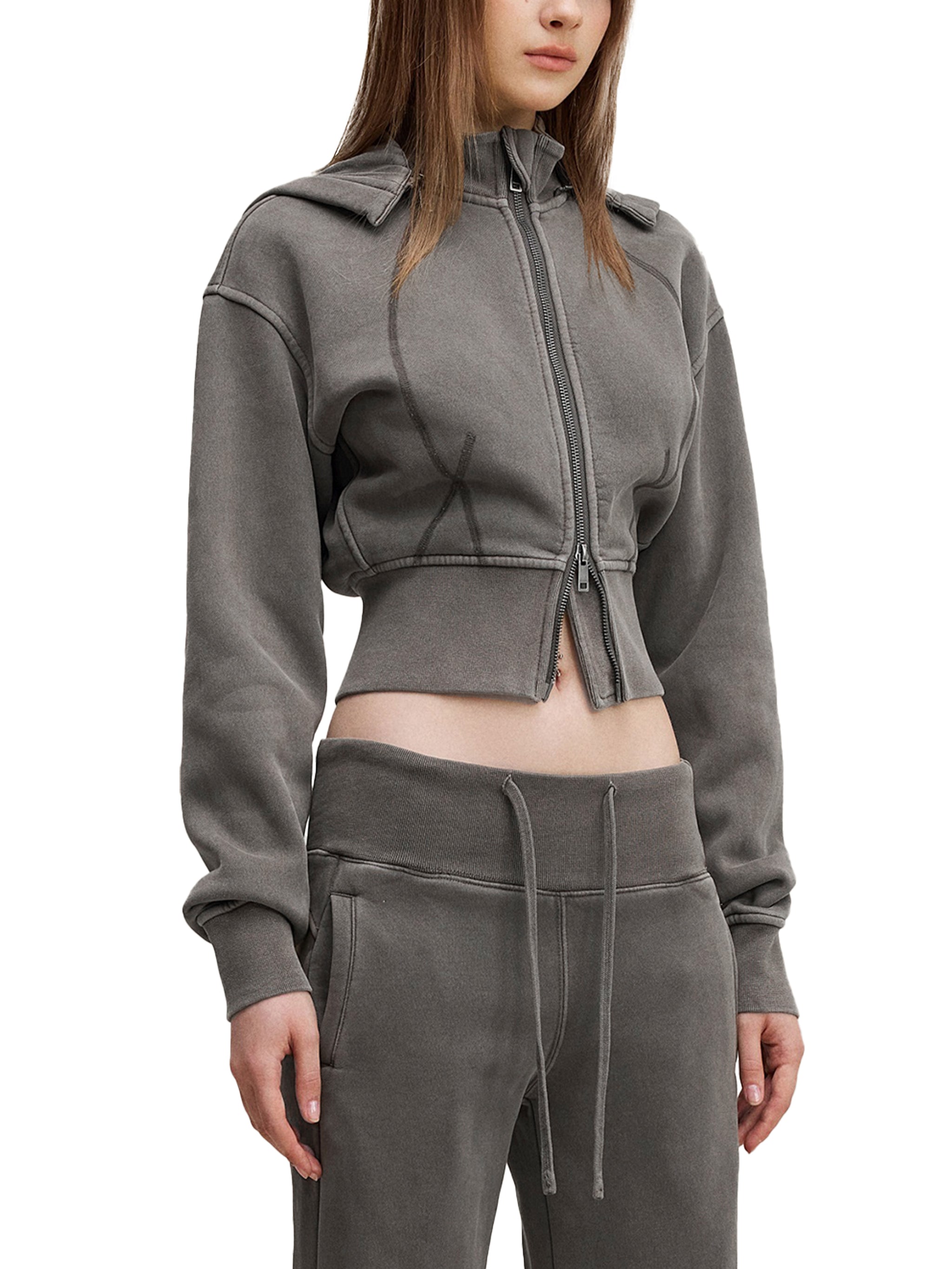 Women Vintage Washed Cropped Fleece Hoodie