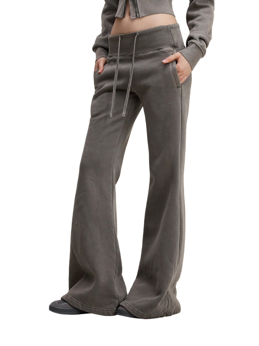 Women Vintage Washed Flared Fleece Pants