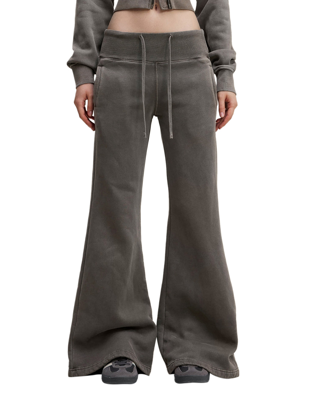 Women Vintage Washed Flared Fleece Pants