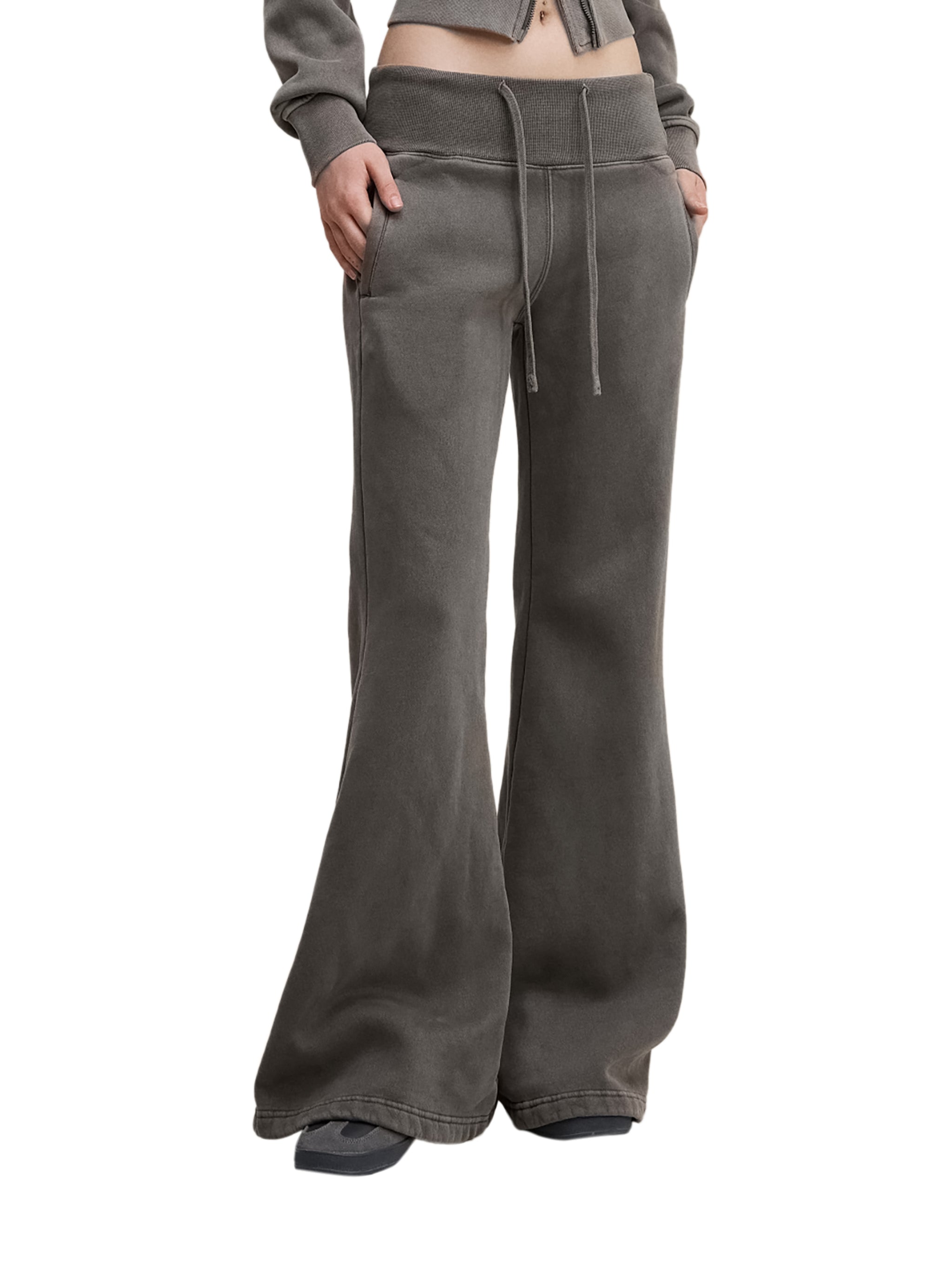 Women Vintage Washed Flared Fleece Pants