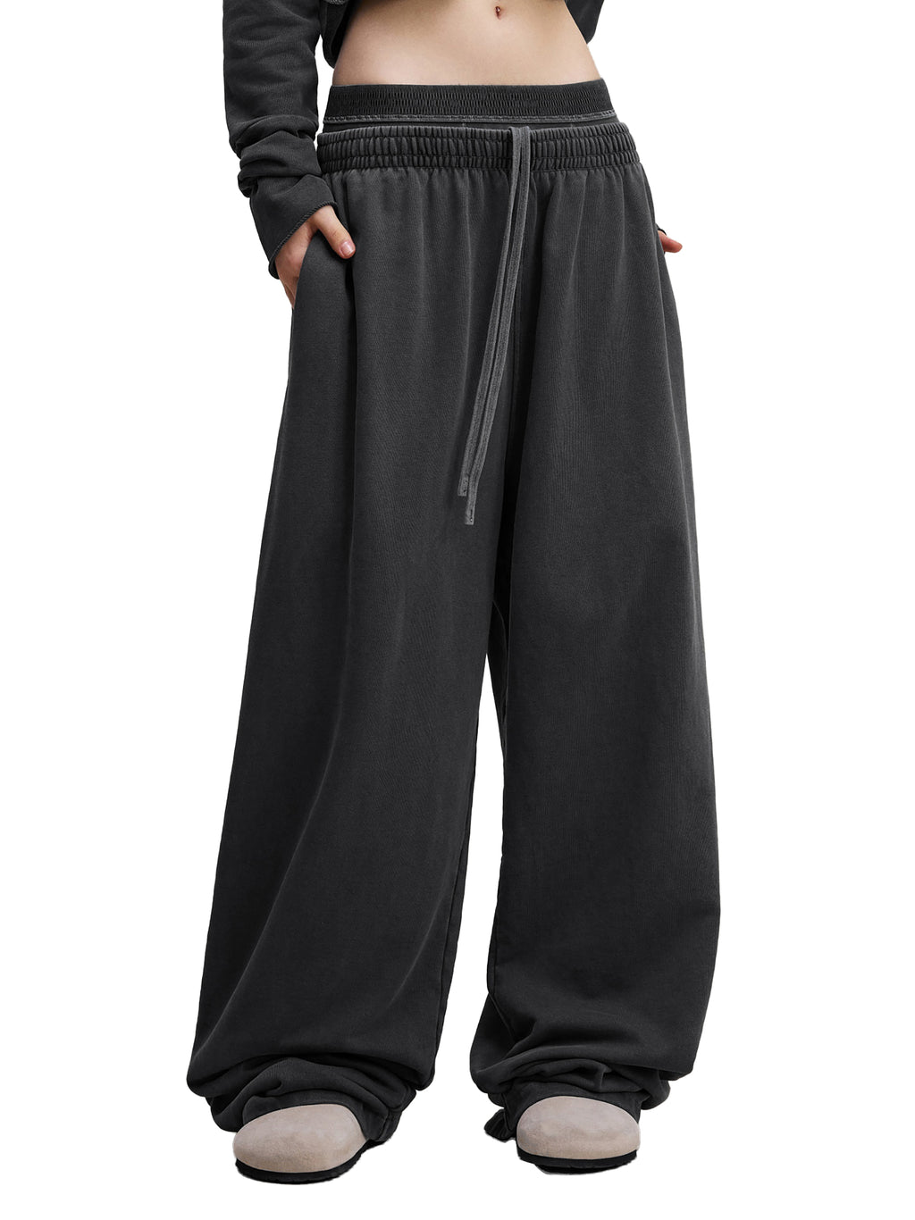 Women Vintage Washed Waist Pants