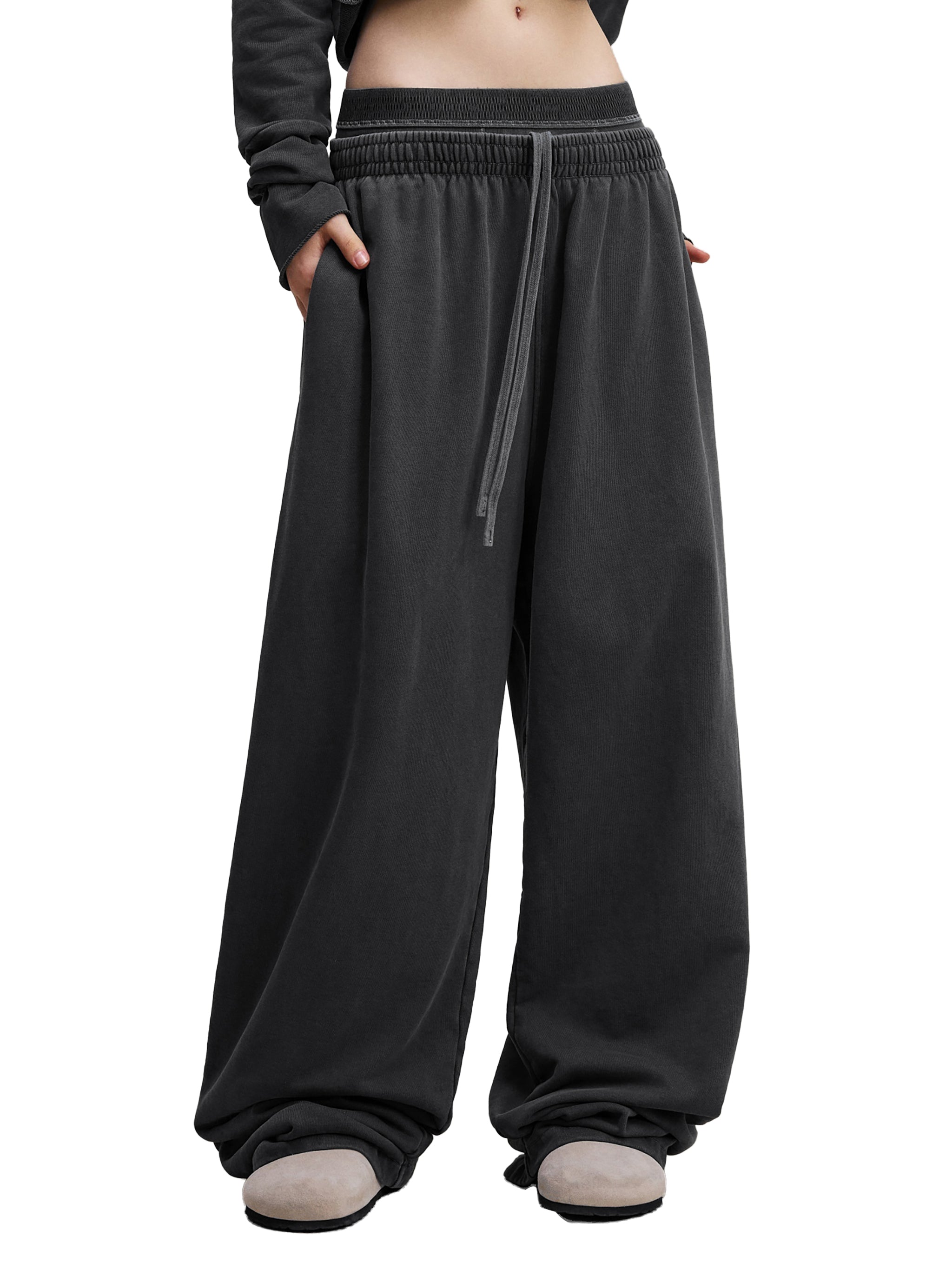 Women Vintage Washed Waist Pants