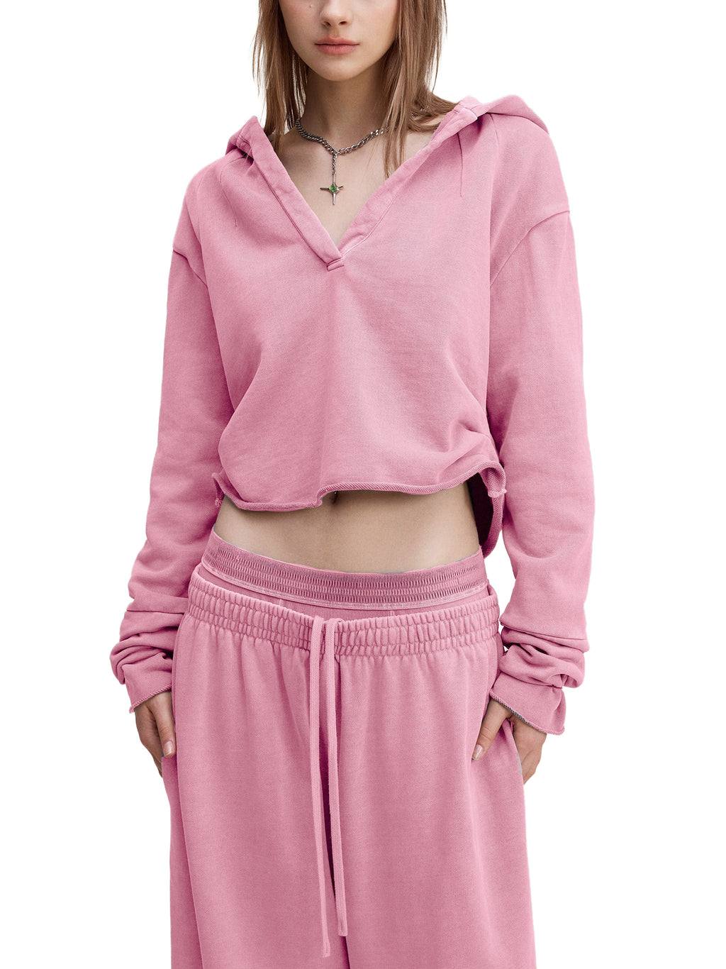 Women Vintage Washed Raw Edge Hoodie
