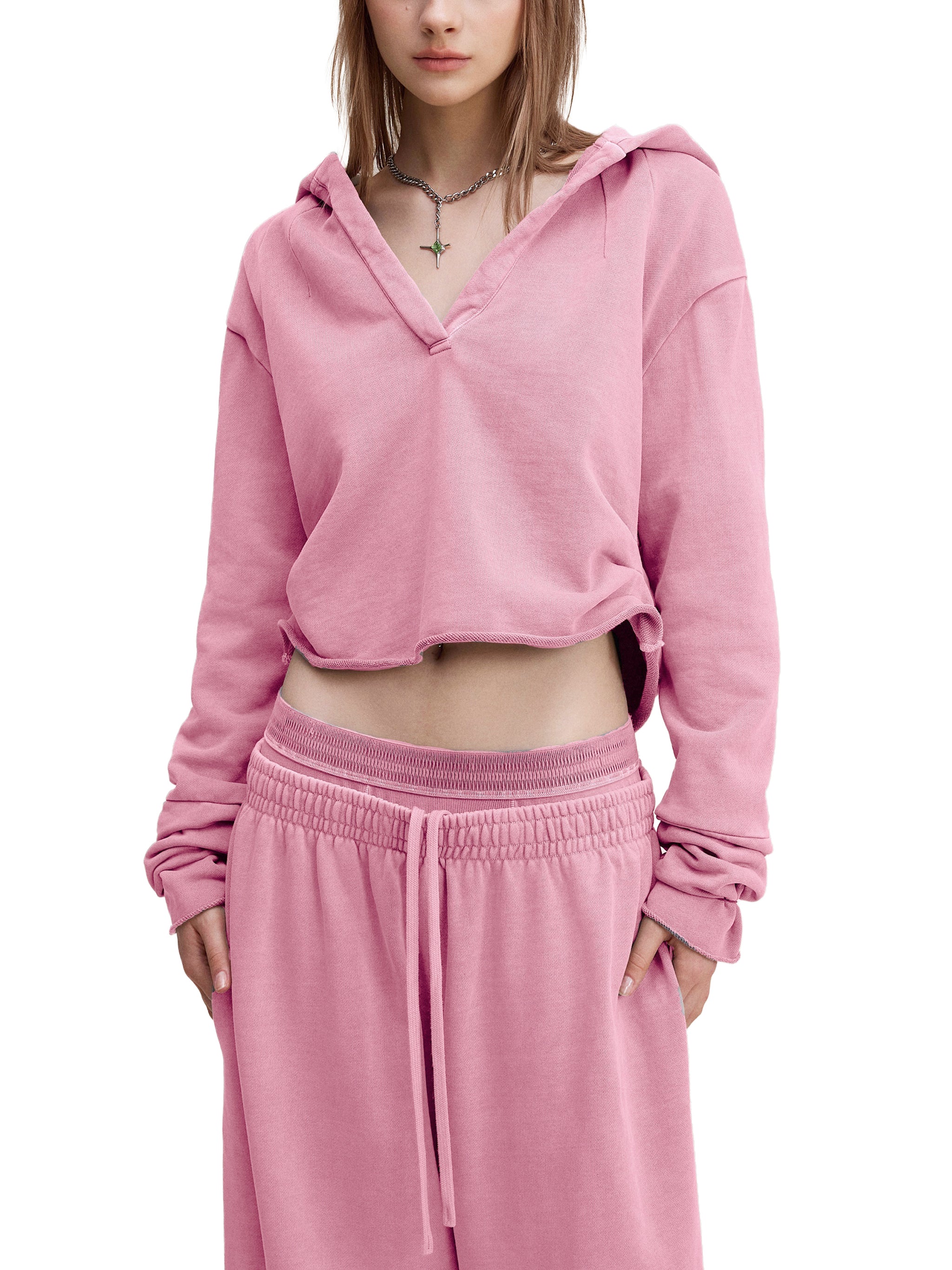 Women Vintage Washed Raw Edge Hoodie